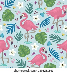 Seamless pattern with cute flamingo. Perfect for kid product, fashion, fabric, textile, print, wallpaper and web design. Vector illustration