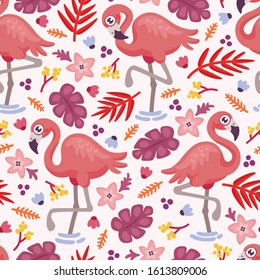 Seamless pattern with cute flamingo. Perfect for kid product, fashion, fabric, textile, print, wallpaper and web design. Vector illustration