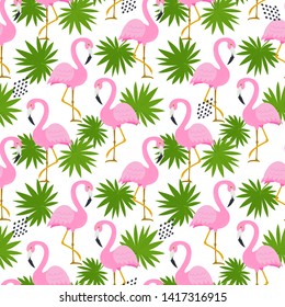 Seamless pattern with cute flamingos.