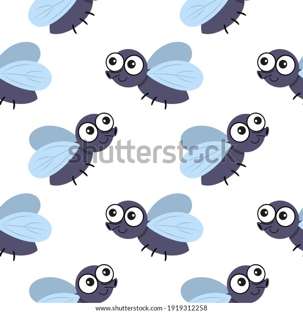 Seamless pattern with cute flies. Background for sewing children's clothing, printing on fabric and packaging paper.