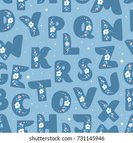 Seamless pattern with cute floral alphabet