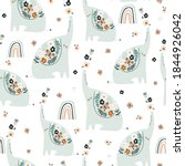 Seamless pattern with cute floral elephants. Creative blooming texture. Great for fabric, textile Vector Illustration