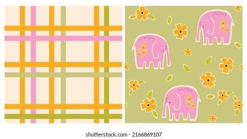Seamless pattern with cute floral elephants. Creative blooming texture. Great for fabric, textile Vector Illustration