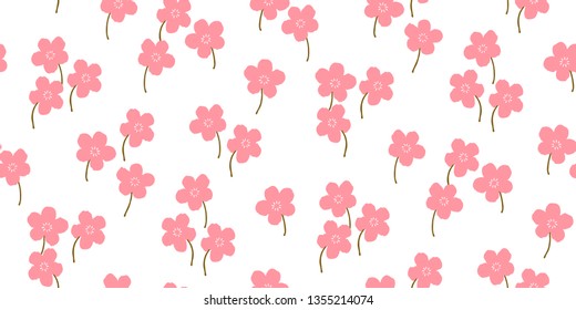 Seamless pattern with cute floral, pink flowers background. Vector Illustration.