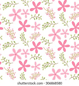 Seamless pattern with cute floral, pink flowers background, vector illustration
