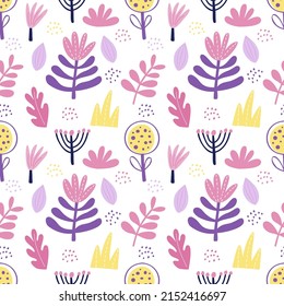 Seamless pattern with a cute floral print on a white background. For the design of wallpapers, textiles, wrapping paper, clothes, t-shirts, pillows, bags.