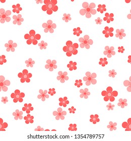Seamless pattern with cute floral, red flowers background. Vector Illustration.