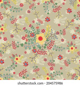 Seamless  pattern .Cute floral stylized arrangement in retro style .Use for fabrics, Wallpaper,background,packaging paper.Vintage vector illustration