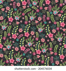 Seamless  pattern .Cute floral stylized arrangement in retro style .Use for fabrics, Wallpaper,background,packaging paper.Vintage vector illustration