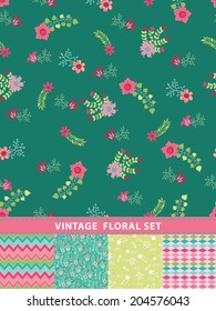 Seamless  pattern .Cute floral stylized arrangement in retro style .Use for fabrics, Wallpaper,background,packaging paper.Vintage vector illustration