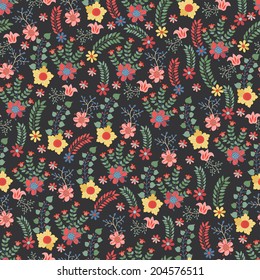 Seamless  pattern .Cute floral stylized arrangement in retro style .Use for fabrics, Wallpaper,background,packaging paper.Vintage vector illustration