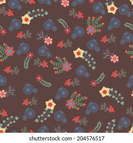 Seamless  pattern .Cute floral stylized arrangement in retro style .Use for fabrics, Wallpaper,background,packaging paper.Vintage vector illustration