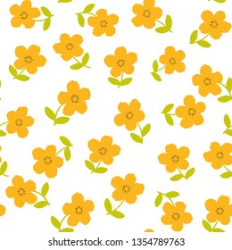 Seamless pattern with cute floral, yellow flowers background. Vector Illustration.