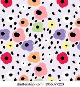 seamless pattern of cute flower with black dot.design for print,fabric,paper,wallpaper and more.vector illustration.