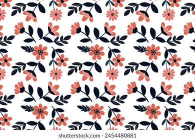 Seamless pattern of cute flower branches with leaves on gray ,darkblue and white background. Vector illustration	