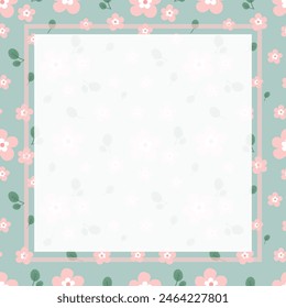 Seamless pattern with cute flower on green mint background vector illustration. Sweet floral print notepad background