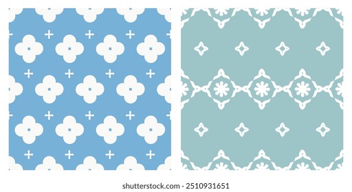 Seamless pattern with cute flower on blue and green mint background vector.