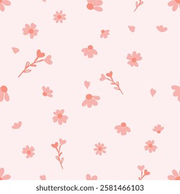 Seamless pattern with cute flower on pink background vector. Cute floral print.