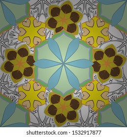 Seamless pattern with cute flowers in blue, yellow and white colors. Beautiful vector texture. Spring vintage floral background.