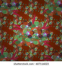 Seamless pattern with cute flowers in blue and green colors. Vector illustration.