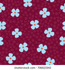 Seamless pattern with cute flowers. Blue, orange, purple colour. Vector illustration.