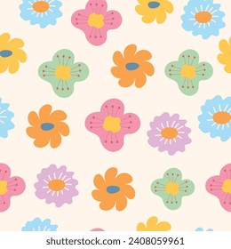 Seamless pattern with cute flowers. Colorful floral seamless background. Vector.