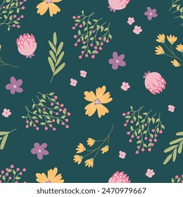 Seamless pattern with cute flowers. Design for fabric, textile, wallpaper, packaging.	
