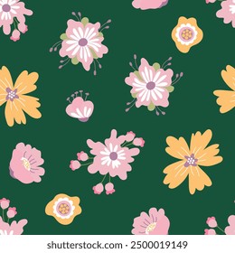Nahtloses Muster mit süßen Blumen. Design für Stoff, Textil, Tapete, Verpackung.	