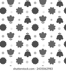 Seamless pattern, cute flowers of different shapes, spring, summer, joy, in light colors, hand drawn, print on fabric, paper, doodle style, vector file