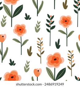 Patrón sin costuras con flores lindas en estilo doodle. Tela hecha a mano, envoltura de regalo.	
