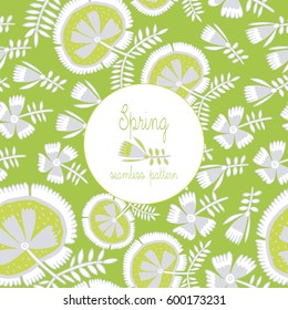 Seamless pattern of cute flowers.In folk style. Spring theme