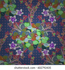 Seamless pattern with cute flowers in green and pink colors. Spring vintage floral background. Beautiful vector texture.