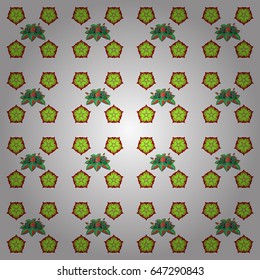 Seamless pattern with cute flowers in green and beige colors. Vector illustration.