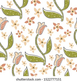 Seamless Pattern with Cute Flowers. Hand Drawn Scandinavian Style. Vector Illustration 