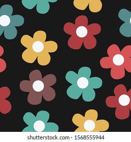 Seamless Pattern with Cute Flowers. Hand Drawn Scandinavian Style. Vector Illustration