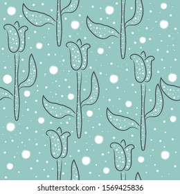 Seamless Pattern with Cute Flowers. Hand Drawn Scandinavian Style. Vector Illustration 
