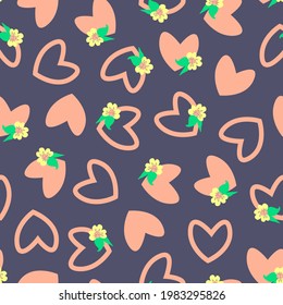 Seamless pattern,  cute flowers,   hearts. Illustration vector isolated. Printing on fabric, paper, postcards, background, wallpaper and more.