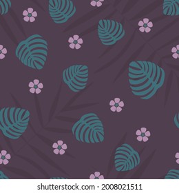 Seamless pattern with cute flowers and leaves. Patterns for textiles, paper, clothing, fabric. Stock vector illustration.