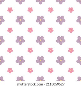 Seamless pattern with cute flowers on white background vector illustration. Cute cartoon character.