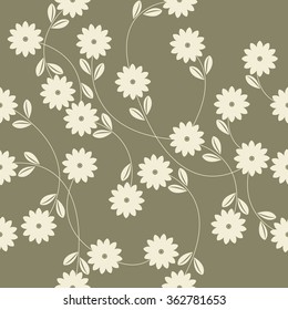 Seamless pattern with cute flowers on green background. Stylish template can be used for design fabric, textile, linens and more designs.