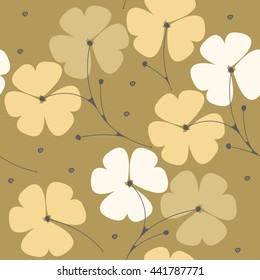 Seamless pattern with cute flowers on green background. Stylish template can be used for wallpaper, cards, web pages, textile, linen, tile and more creative designs.