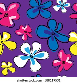 Seamless pattern with a cute flowers on a pink background.