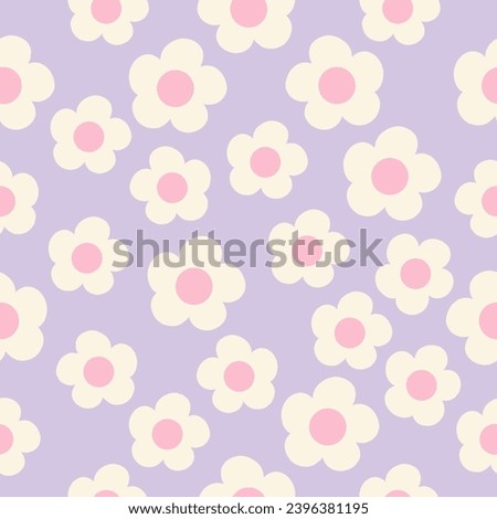 Seamless pattern with cute flowers on purple background. Hand drawn floral pattern for your fabric, summer background, wallpaper, backdrop, textile. Vector illustration
