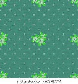 Seamless pattern with cute flowers in purple, green and yellow colors. Vector illustration.