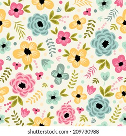 Seamless pattern with cute flowers. Used for wallpaper, pattern fills, web page background,surface textures.