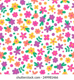 Seamless pattern with cute flowers. Vector illustration.