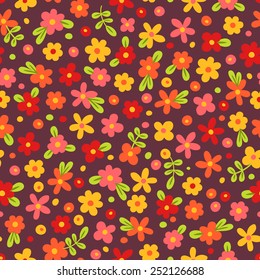Seamless pattern with cute flowers. Vector illustration.
