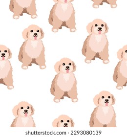 Seamless pattern of cute fluffy puppy on white background.Vector pattern of dogs for children's textiles,backgrounds,paper.