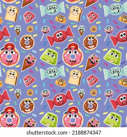 Seamless pattern with cute food cartoon character illustration