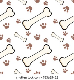 Seamless pattern with cute foot dog with bone cartoonillustration of cute foot dog with bone 